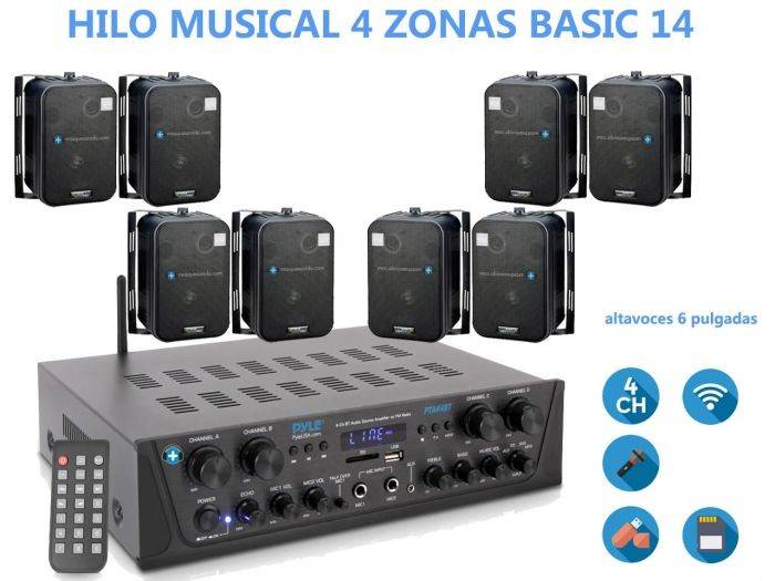 HILO MUSICAL 4 ZONAS  Basic 14 - 8 altavoces 6 pulgadas - 1