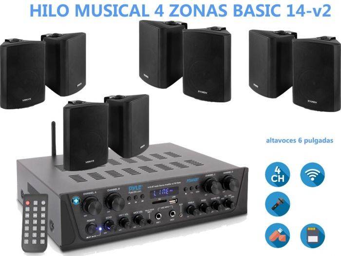 HILO MUSICAL 4 ZONAS  Basic 14-v2 - 8 altavoces 6 pulgadas - 1