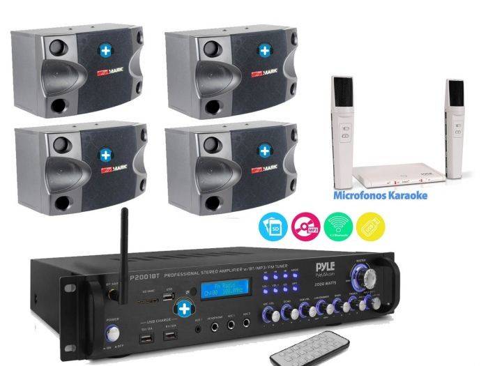 Equipo de sonido RIVERSIDE CLUB KARAOKE -Amplificador con Radio- USB y conexión Bluetooth 2 Microfonos Inalambricos para Karaoke