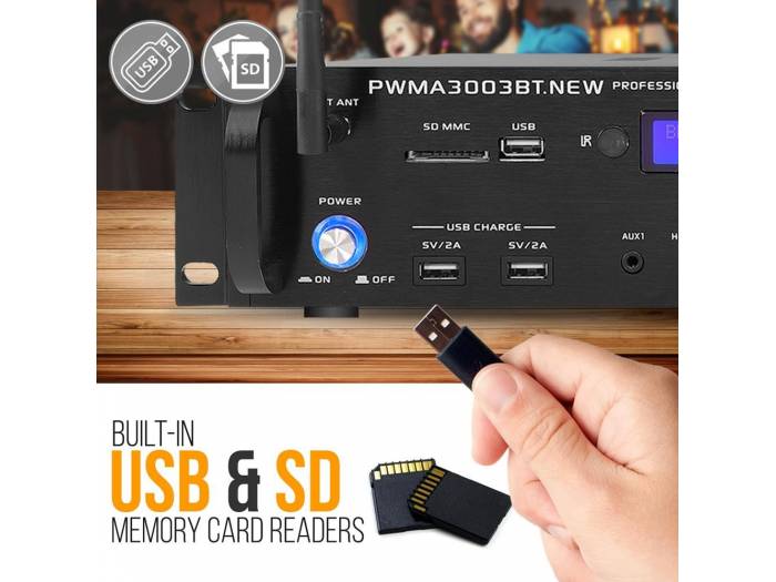 PWMA3003BT - Amplificador KARAOKE CON MICROFONIA INALAMBRICA, RADIO USB Y 3000W Pyle Pro PWMA3003BT - 5