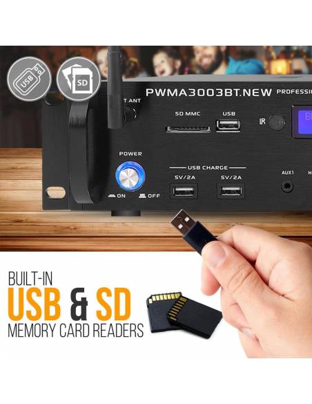 PWMA3003BT - Amplificador KARAOKE CON MICROFONIA INALAMBRICA, RADIO USB Y 3000W Pyle Pro PWMA3003BT - 5