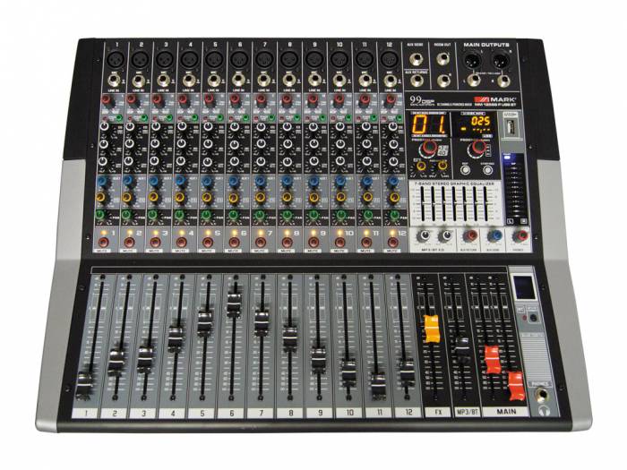 MARK MM 12599 P USB BT Mezclador amplificado 2 x 500 W. 12 canales.