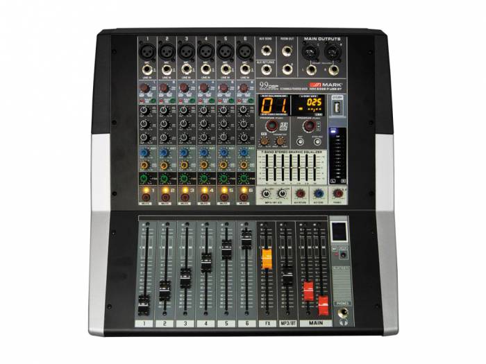 MARK MM 6399 P USB BT Mezclador amplificado 2 x 300 W. 6 canales.