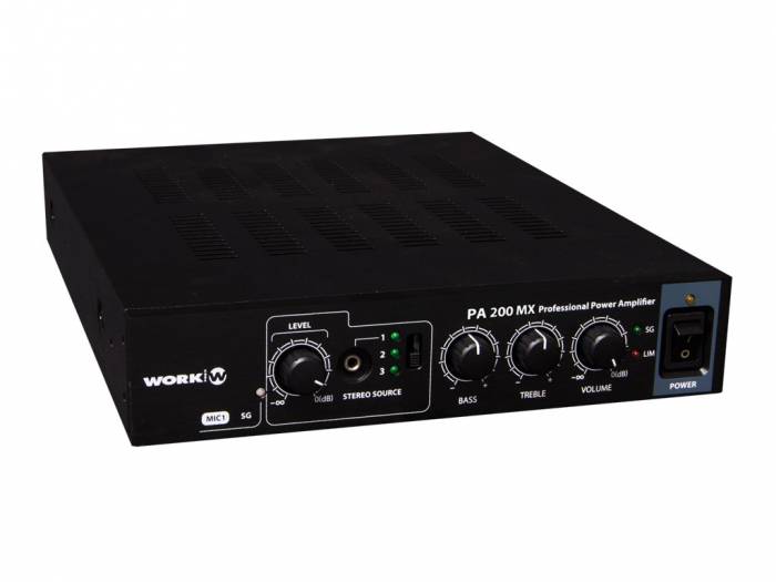 WORK Pro PA 200 MX Amplificador 2 x 100W @ 8 Ohm, 200 W L100V.
