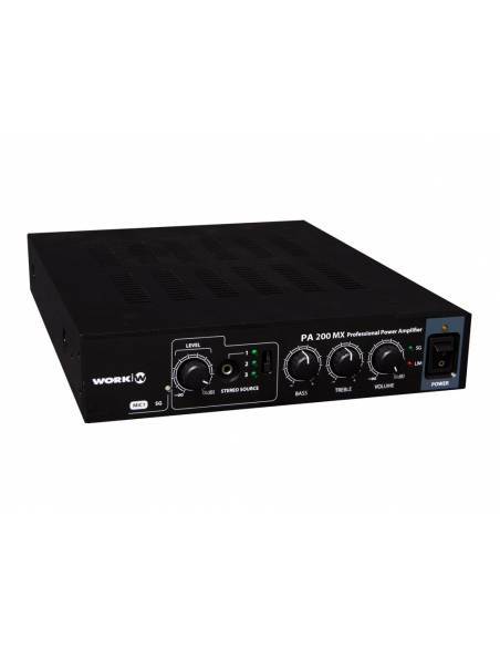 WORK Pro PA 200 MX Amplificador 2 x 100W @ 8 Ohm, 200 W L100V.