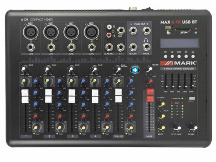 Mark MAX 6 FX USB BT - Mezclador 4+1 canales. Reproductor/grabador.