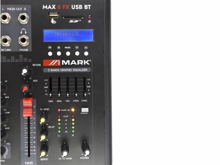 Mark MAX 6 FX USB BT - Mezclador 4+1 canales. Reproductor/grabador. - 3
