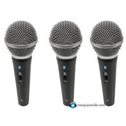 Pack 3 micrófonos Seven SVMK10 – vista frontal / detalle cápsula / con cables