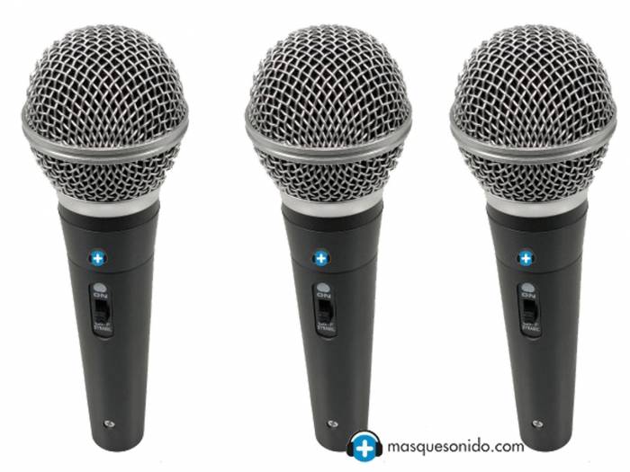 Pack 3 micrófonos Seven SVMK10 – vista frontal / detalle cápsula / con cables