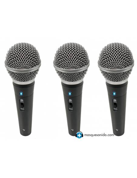 Pack 3 micrófonos Seven SVMK10 – vista frontal / detalle cápsula / con cables