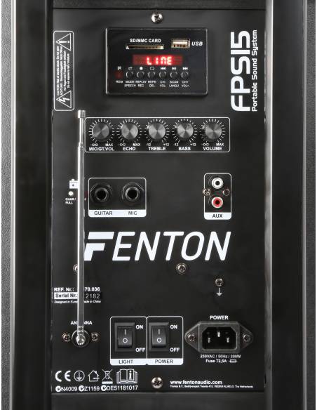 Fenton FPS15 Sistema portatil de sonido 15" BT/MP3/USB/SD/VHF/LED