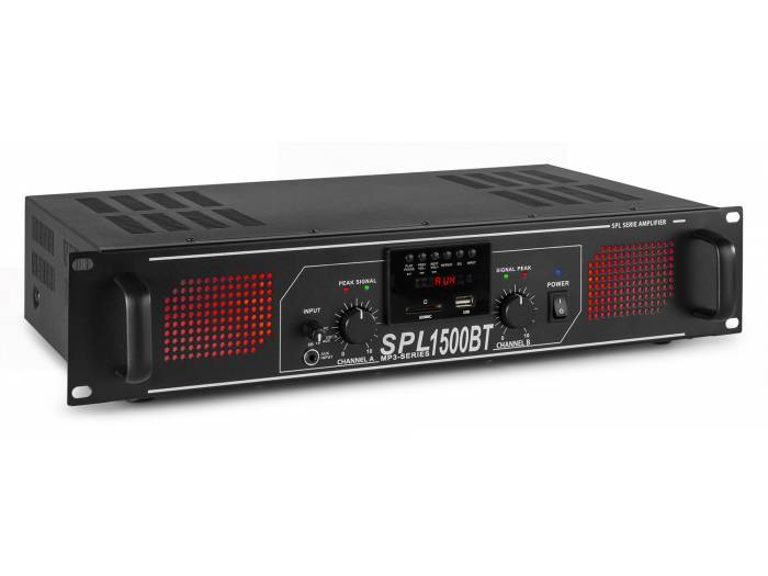 Skytec SPL 1500BTMP3 Amplificador con LEDs Rojo + EQ Negro