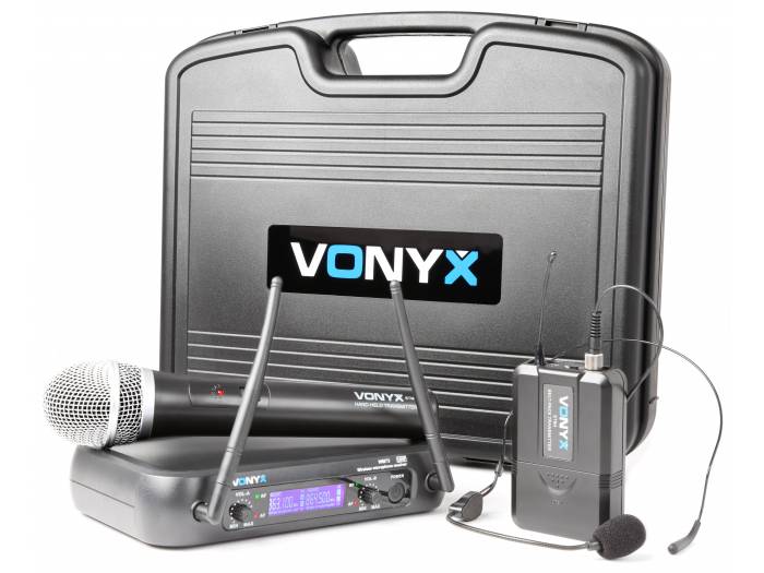 Vonyx WM73C Combi System Wireless UHF 2 canales con micro de mano y petaca y Display