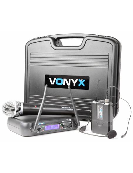 Vonyx WM73C Combi System Wireless UHF 2 canales con micro de mano y petaca y Display