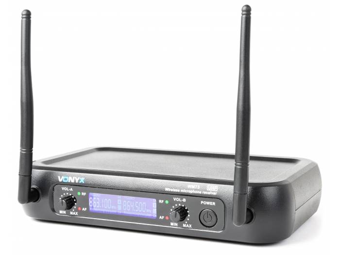 Vonyx WM73 Sistema inalámbrico UHF de 2 canales con micrófonos de mano y Display
