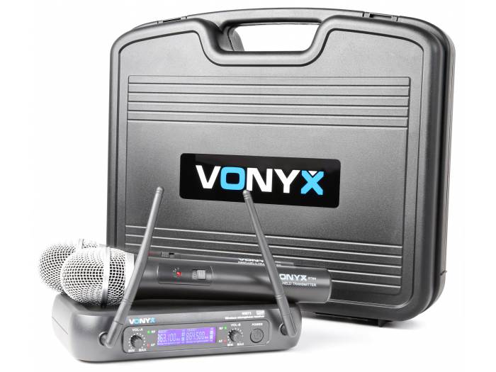 Vonyx WM73 Sistema inalámbrico UHF de 2 canales con micrófonos de mano y Display