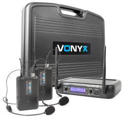 Vonyx WM73H Micrófono inalámbrico UHF  2- canales con 2 micros de cabeza y display