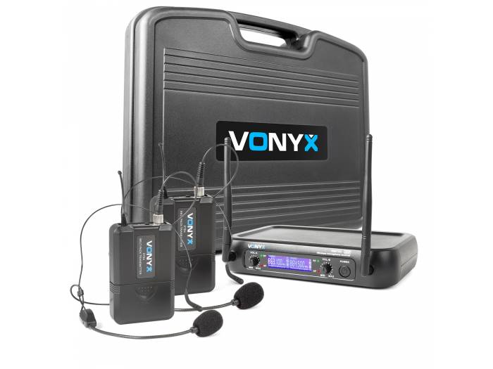 Vonyx WM73H Micrófono inalámbrico UHF  2- canales con 2 micros de cabeza y display