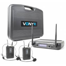 Vonyx WM73H Micrófono inalámbrico UHF  2- canales con 2 micros de cabeza y display 2