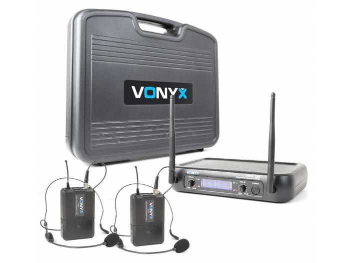 Vonyx WM73H Micrófono inalámbrico UHF  2- canales con 2 micros de cabeza y display