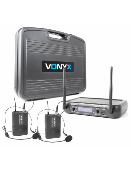Vonyx WM73H Micrófono inalámbrico UHF  2- canales con 2 micros de cabeza y display