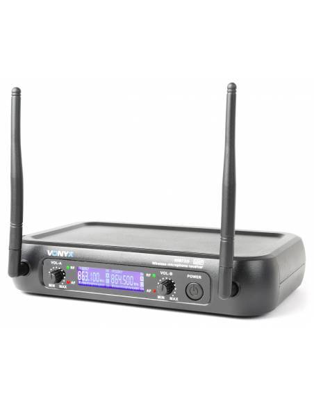 Vonyx WM73H Micrófono inalámbrico UHF  2- canales con 2 micros de cabeza y display