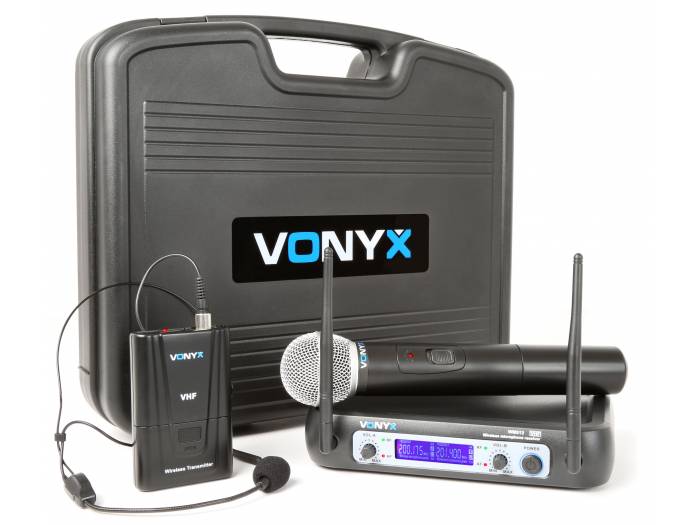 Vonyx WM512C Combi System Wireless VHF 2 canales con la computadora de mano, de Bodypack y Display