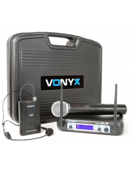 Vonyx WM512C Combi System Wireless VHF 2 canales con la computadora de mano, de Bodypack y Display