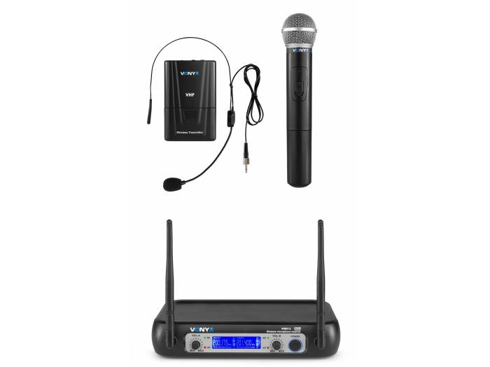 Vonyx WM512C Combi System Wireless VHF 2 canales con la computadora de mano, de Bodypack y Display