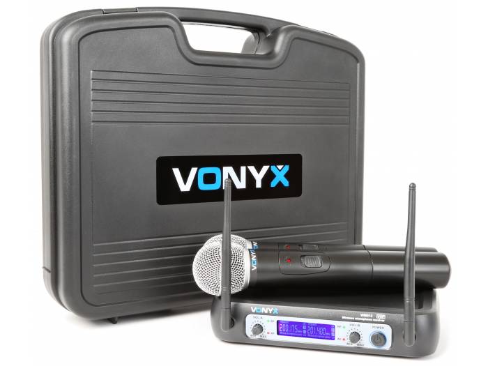 Vonyx WM512 Sistema inalámbrico VHF de 2 canales con micrófonos de mano y display