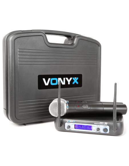 Vonyx WM512 Sistema inalámbrico VHF de 2 canales con micrófonos de mano y display