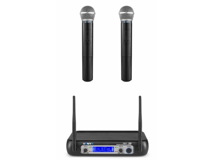 Vonyx WM512 Sistema inalámbrico VHF de 2 canales con micrófonos de mano y display