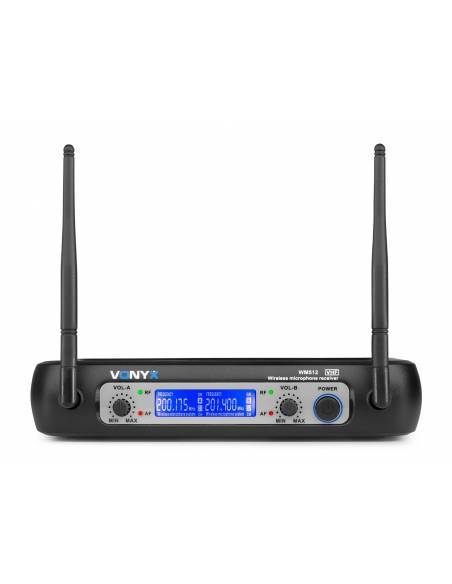 Vonyx WM512 Sistema inalámbrico VHF de 2 canales con micrófonos de mano y display