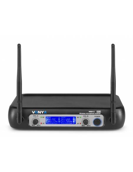 Vonyx WM512 Sistema inalámbrico VHF de 2 canales con micrófonos de mano y display