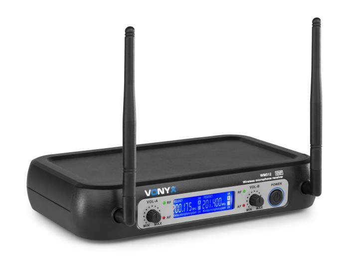 Vonyx WM512 Sistema inalámbrico VHF de 2 canales con micrófonos de mano y display