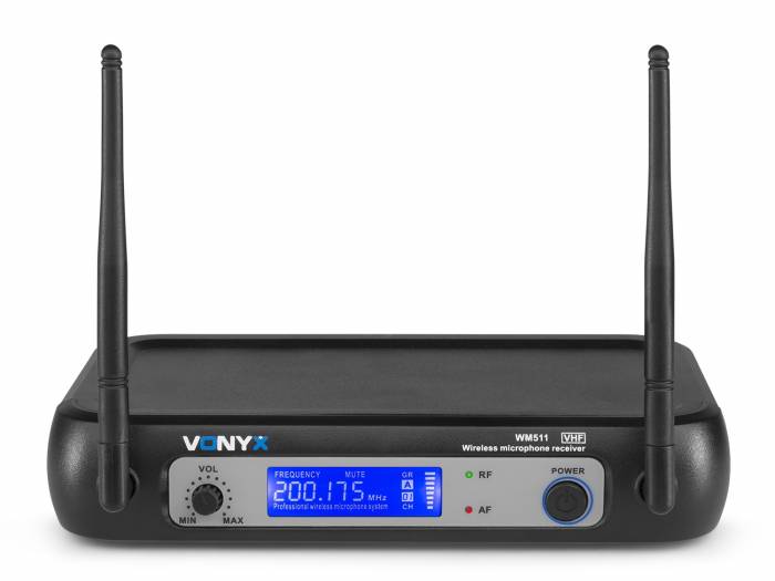 Vonyx WM511 VHF 1 Canal Sistema inalámbrico con micrófono de mano y display