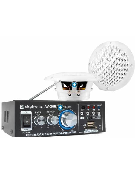 Pack Agua 1 - Mini-Amplificador Multimedia y 2 altavoces Marinos
