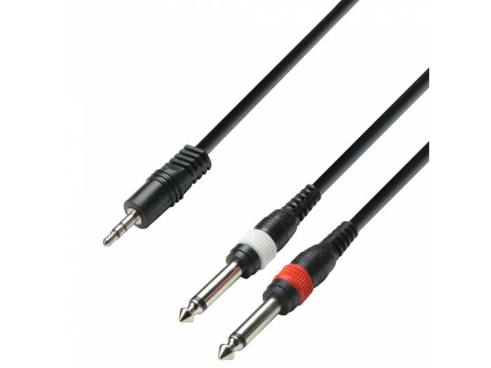 Adam Hall Cables 3 STAR YWPP 0100 - Cable de Audio de Minijack 3,5 mm estéreo a 2 Jacks 6,3 mm mono 1 m - 1