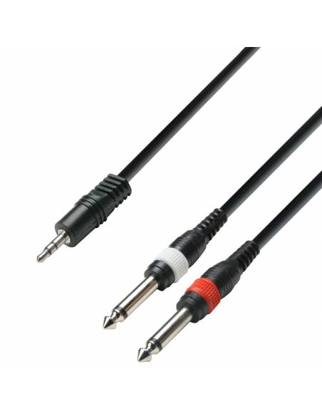 Adam Hall Cables 3 STAR YWPP 0100 - Cable de Audio de Minijack 3,5 mm estéreo a 2 Jacks 6,3 mm mono 1 m - 1