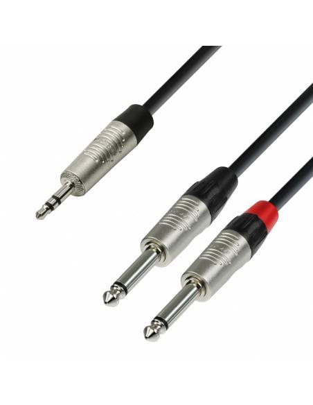 Adam Hall Cables 4 STAR YWPP 0090 - Cable de Audio REAN de Minijack 3,5 mm estéreo a 2 Jacks 6,3 mm mono 0,9 m