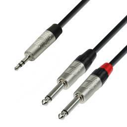 Adam Hall Cables 4 STAR YWPP 0300 - Cable de Audio REAN de Minijack 3,5 mm estéreo a 2 Jacks 6,3 mm mono 3 m