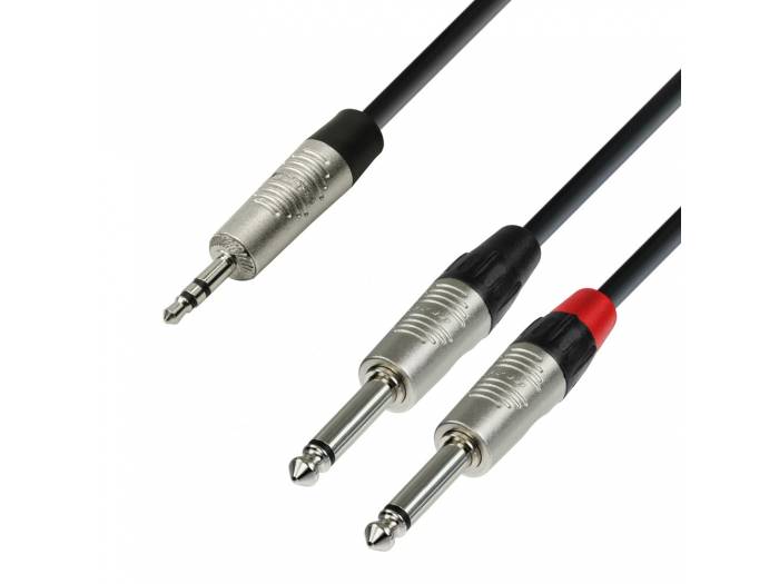 Adam Hall Cables 4 STAR YWPP 0600 - Cable de Audio REAN de Minijack 3,5 mm estéreo a 2 Jacks 6,3 mm mono 6 m