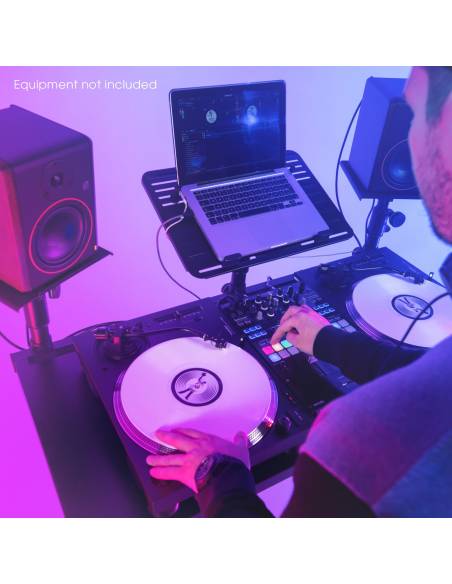 Gravity FDJT 01 - Mesa de DJ con bandejas adaptables para altavoces y portátil