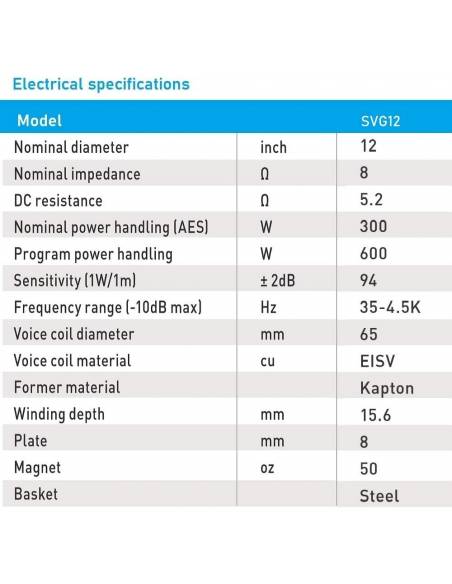 Seven Soundvector SVG12 Woofer 12 Pulgadas Altavoz Profesional de Grave Medio-Grave 8 Ohm 300W AES - 3
