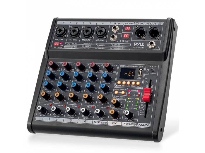 PYLE  PMX466 Mezcladora Controladora DJ de 6 canales con interfaz de grabación
