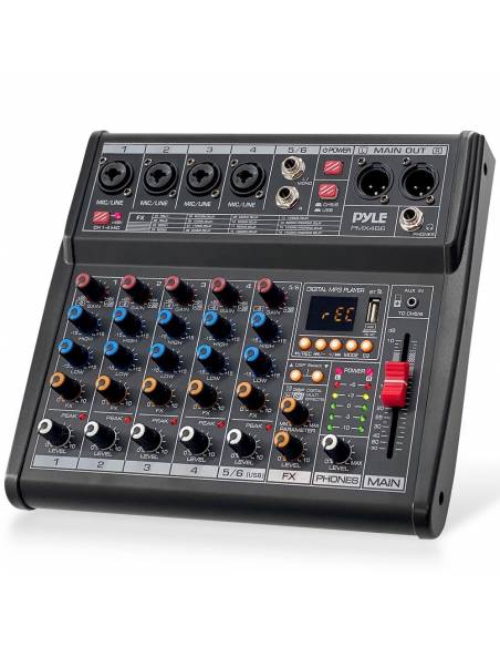 PYLE  PMX466 Mezcladora Controladora DJ de 6 canales con interfaz de grabación