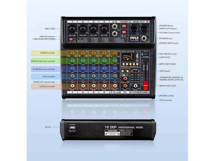 PYLE  PMX466 Mesa de mezclas de 6 canales - 2