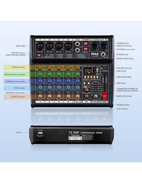 PYLE  PMX466 Mesa de mezclas de 6 canales - 2