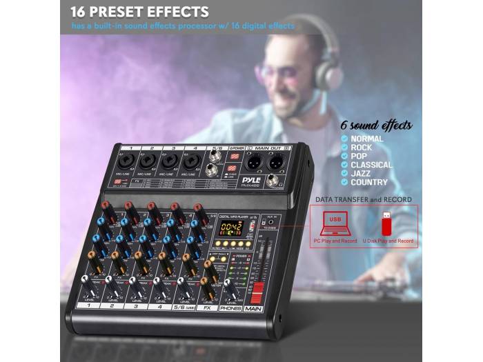 PYLE  PMX466 Mesa de mezclas de 6 canales - 4