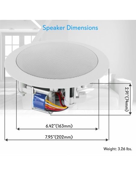 PYLE PDIC53T - Pareja de altavoces de techo de 5.25 pulgadas Linea de 100v y 8Ohm - 3